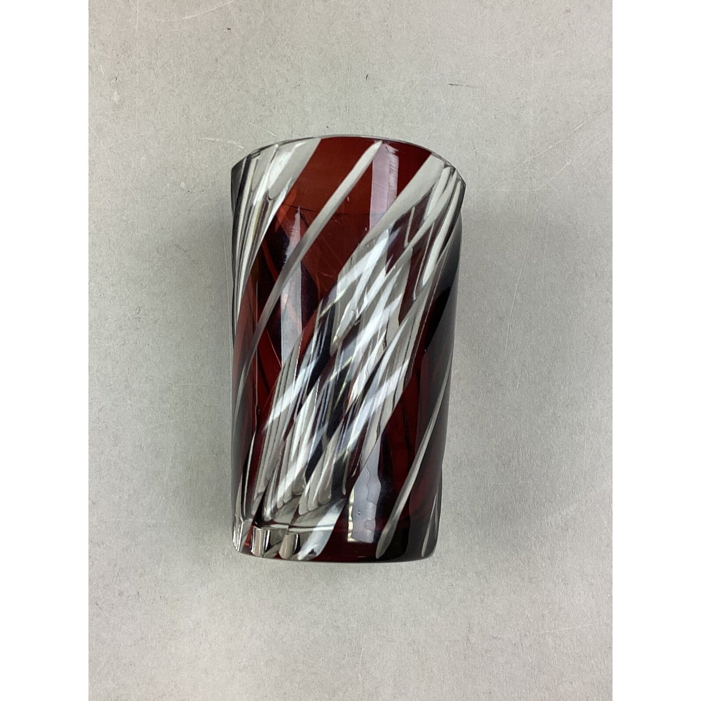 Set Of 2 Decorative Glass Cups - Yellow Crackly Glass & Maroon Clear Stripes