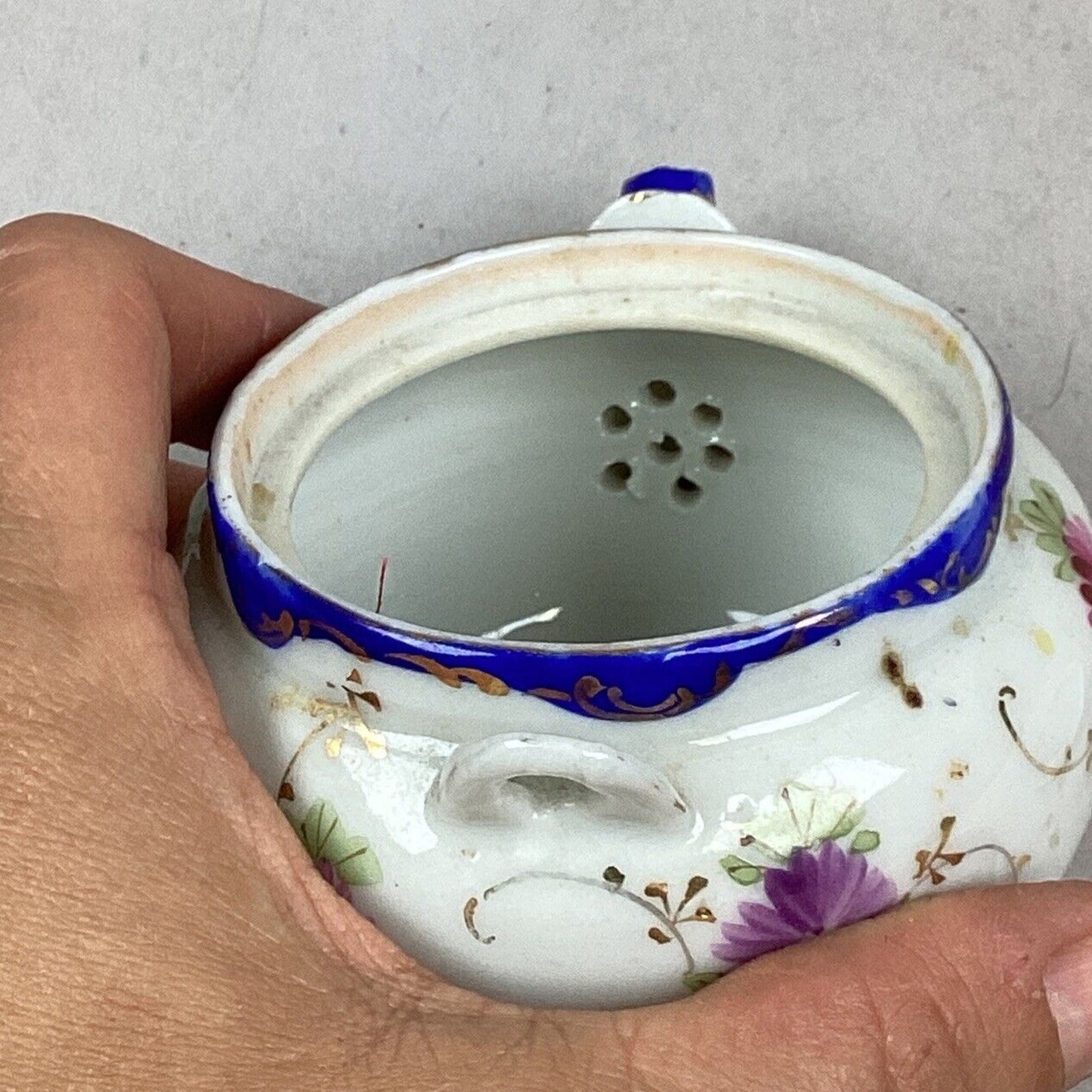 Vintage Porcelain Hand Painted Floral Teapot - 3”Hx4”L