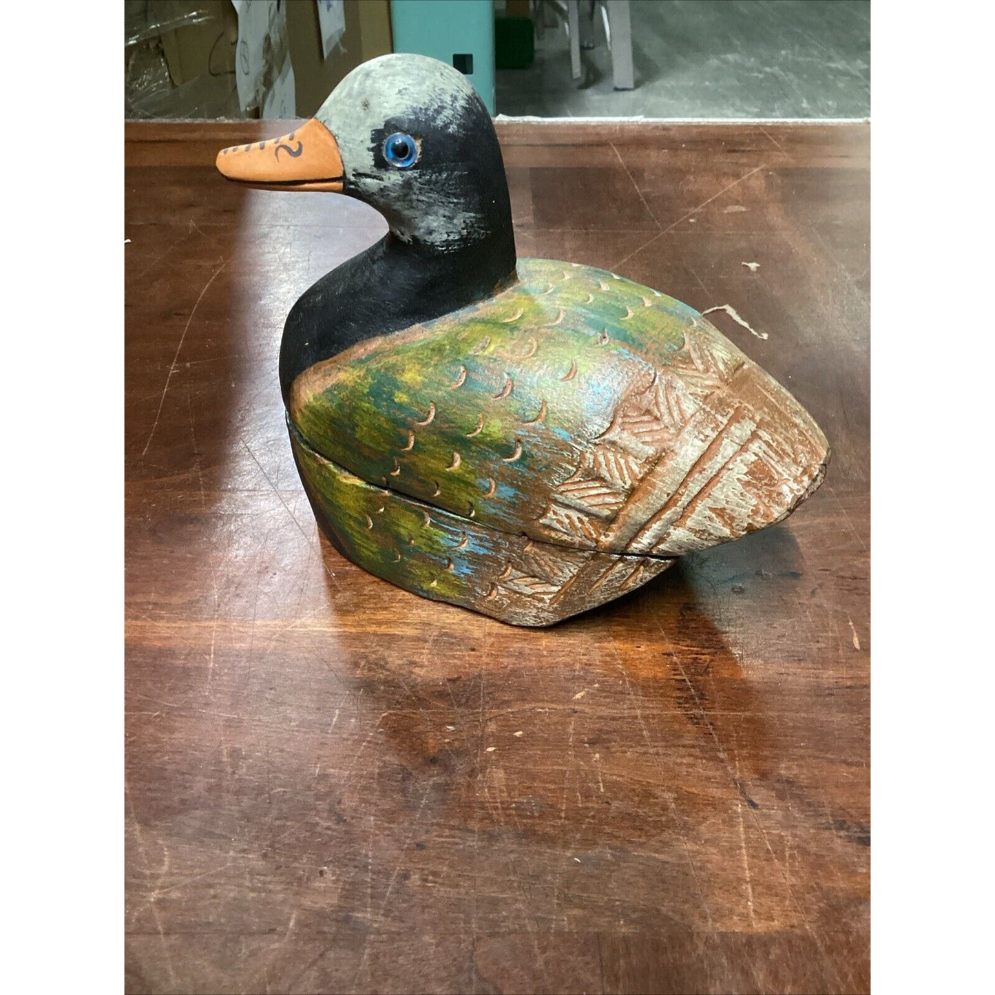 Vintage Hand Painted Wooden Duck Trinket Box