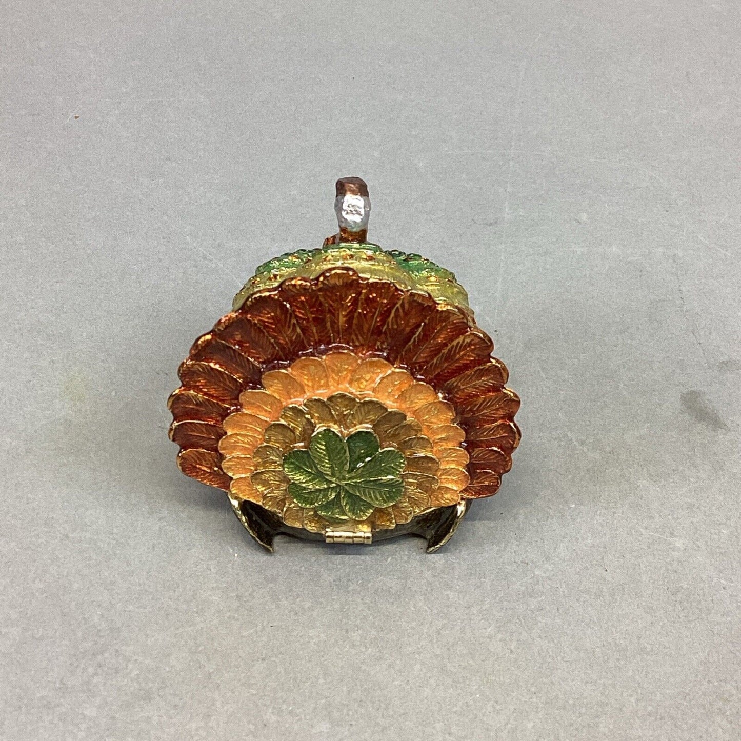 Miniature Turkey Trinket Box - Hand Painted Enamel - With Swarowski Crystals
