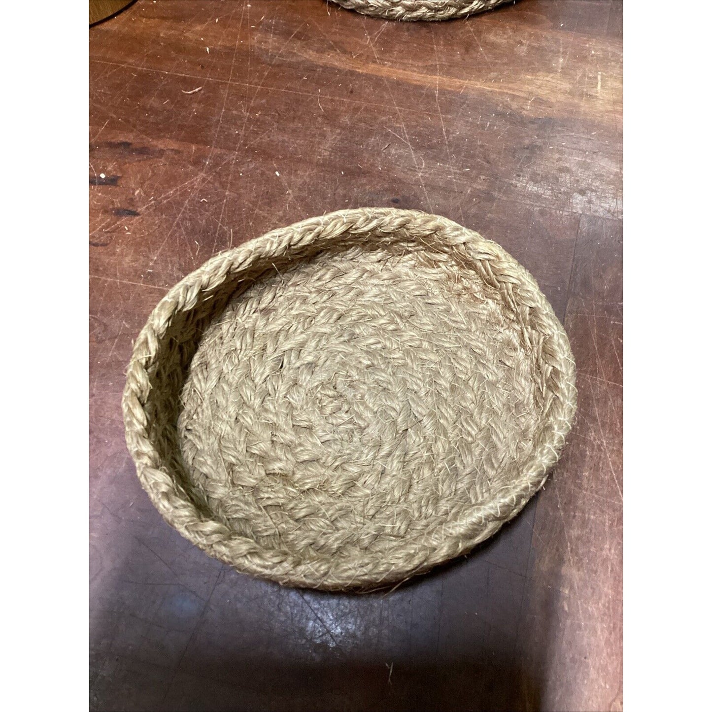 2 Corn Husk Rope Basket Trays & 3 Wooden Nesting Bowls