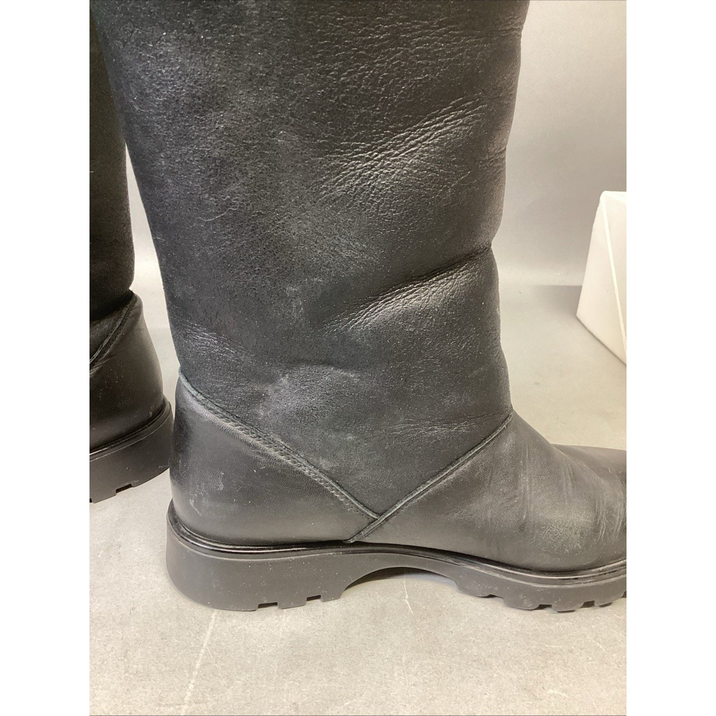 LA CANADIENNE Betty Black Genuine Shearling Fur Lined Mid Calf Boots - 8M