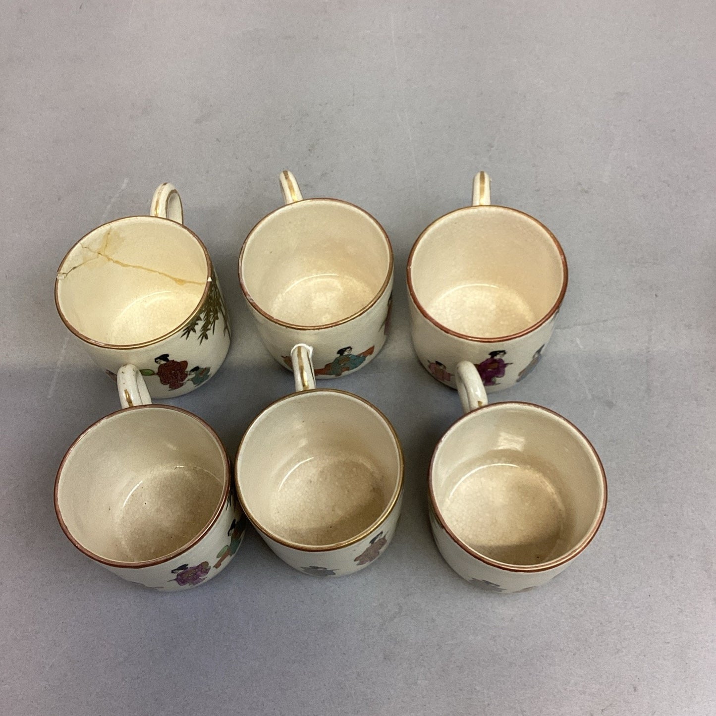 Set Of 6 Vintage Satsuma Japanese Porcelain Cups & Saucers