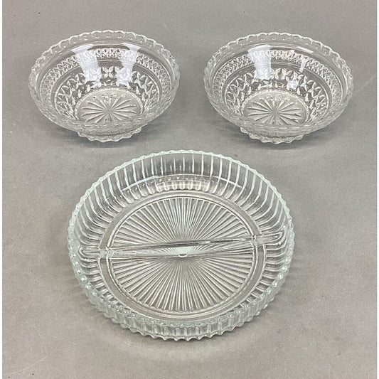 Set Of 2 Anchor Hocking Wexford Small Bowl & Indiana Glass Divided Serving Tray