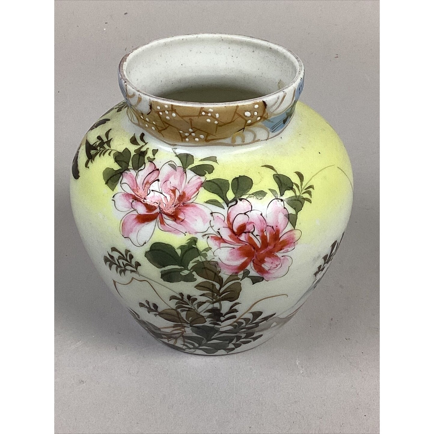 Vintage Hand Painted Floral Japanese Porcelain Vase - 4.25”
