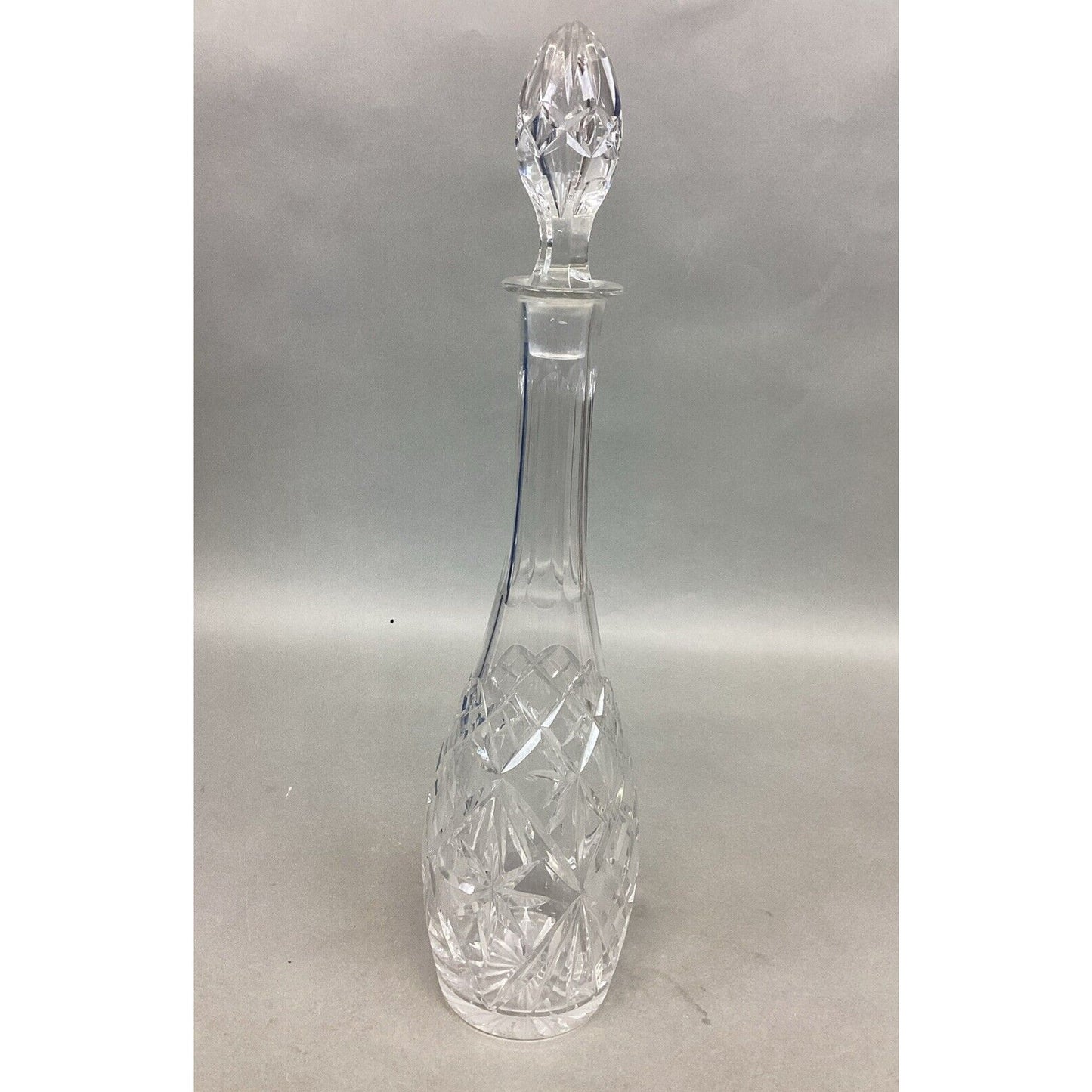 Decorative Cut Glass Decanter With Matching Stopper - 14.5”H