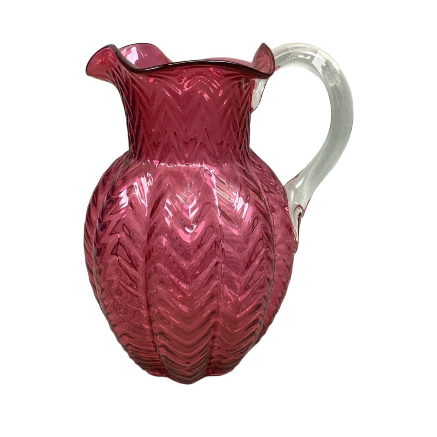 Vintage Fenton Cranberry Swirled Glass Pitcher - 8.75”H