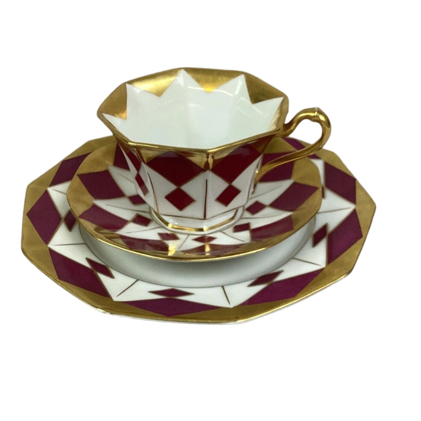 Vintage Bavaria 3 Piece Set - Cup, Saucer & Dessert Plate - Purple/Gold/White