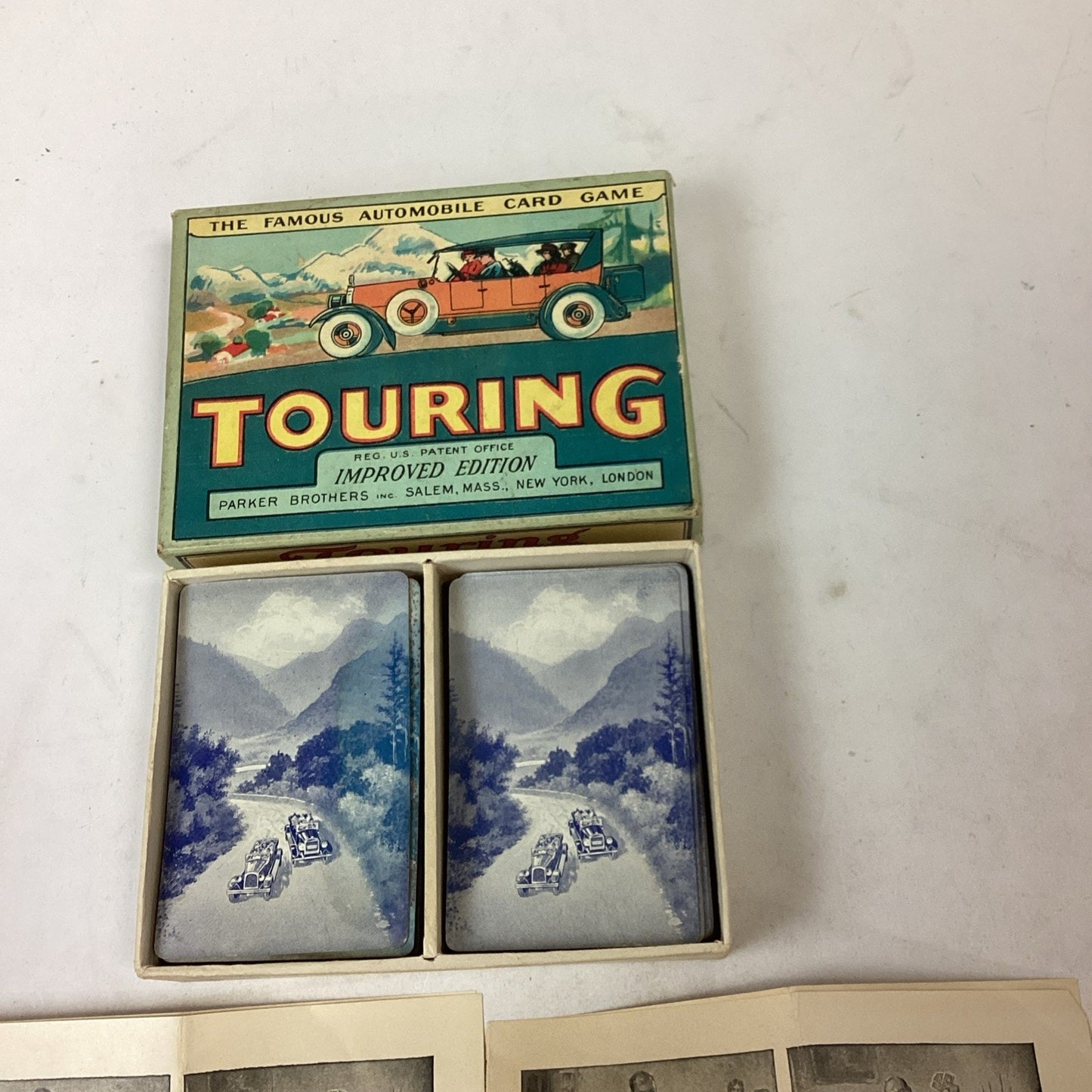 1926 VTG Parker Brothers Touring Card Game Original Box & 2 Instruction Books