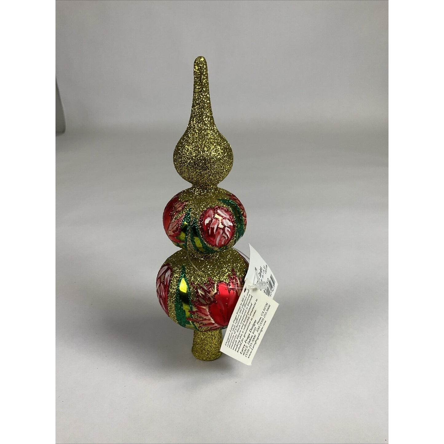 Vintage Larry Fraga Gold Glass Christmas Tree Topper Ornament Spring Pop Up