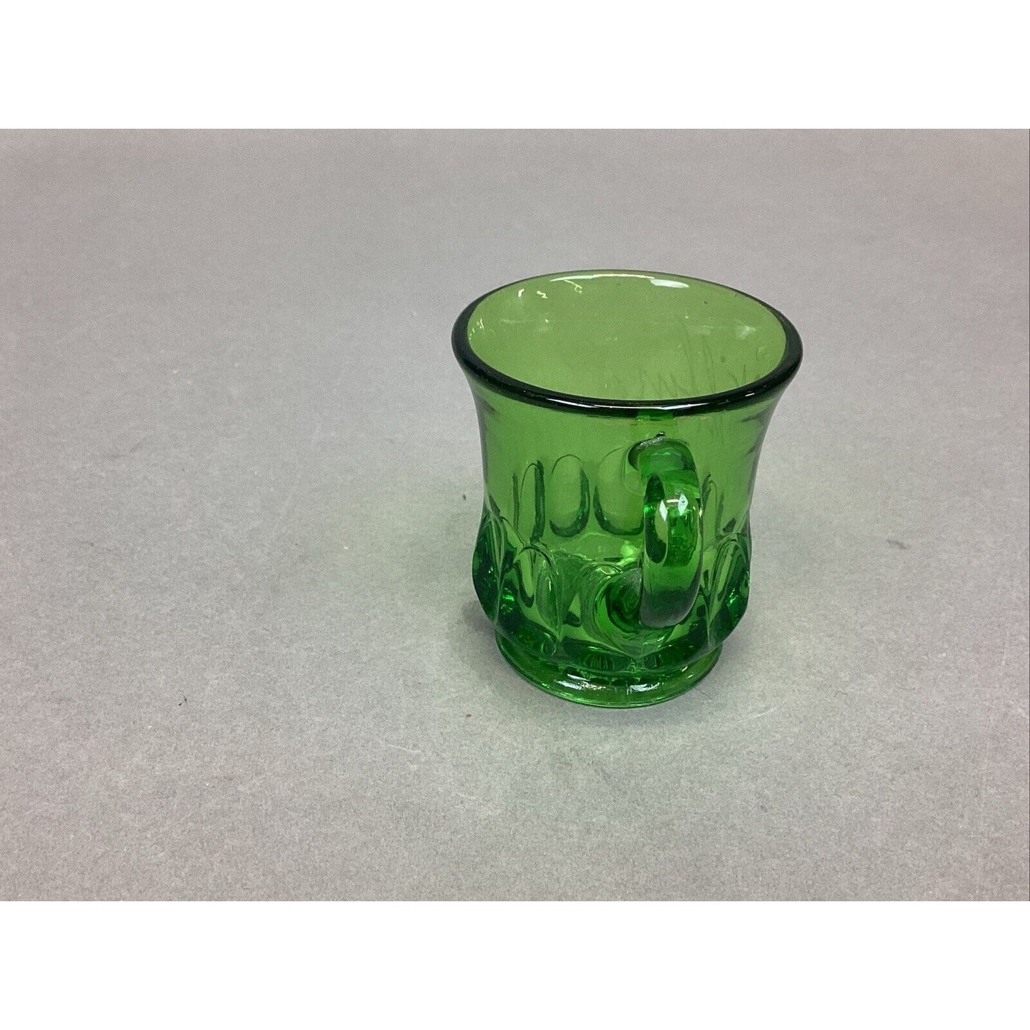 EAPG US Glass Arched Ovals Green Antique 2.5” Souvenir Mug 1905 - ‘Wilbur’.