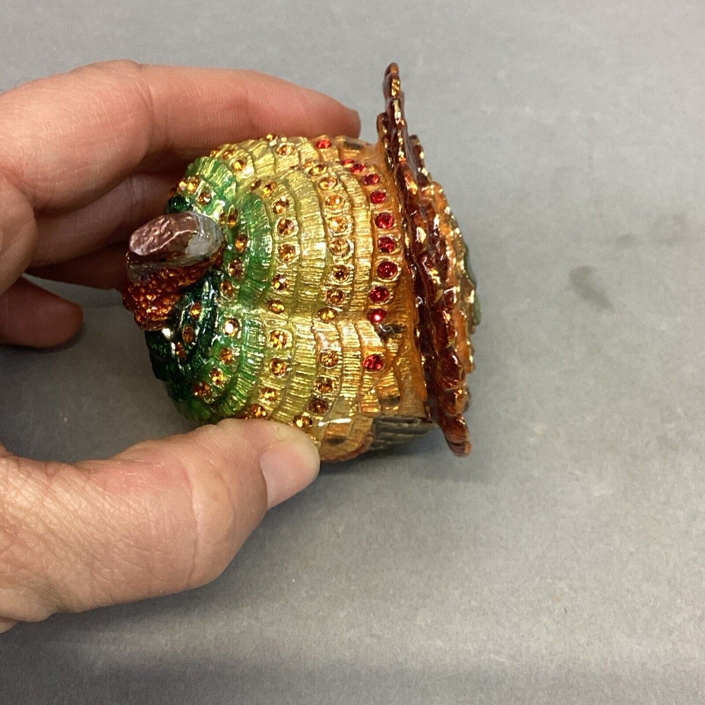 Miniature Turkey Trinket Box - Hand Painted Enamel - With Swarowski Crystals