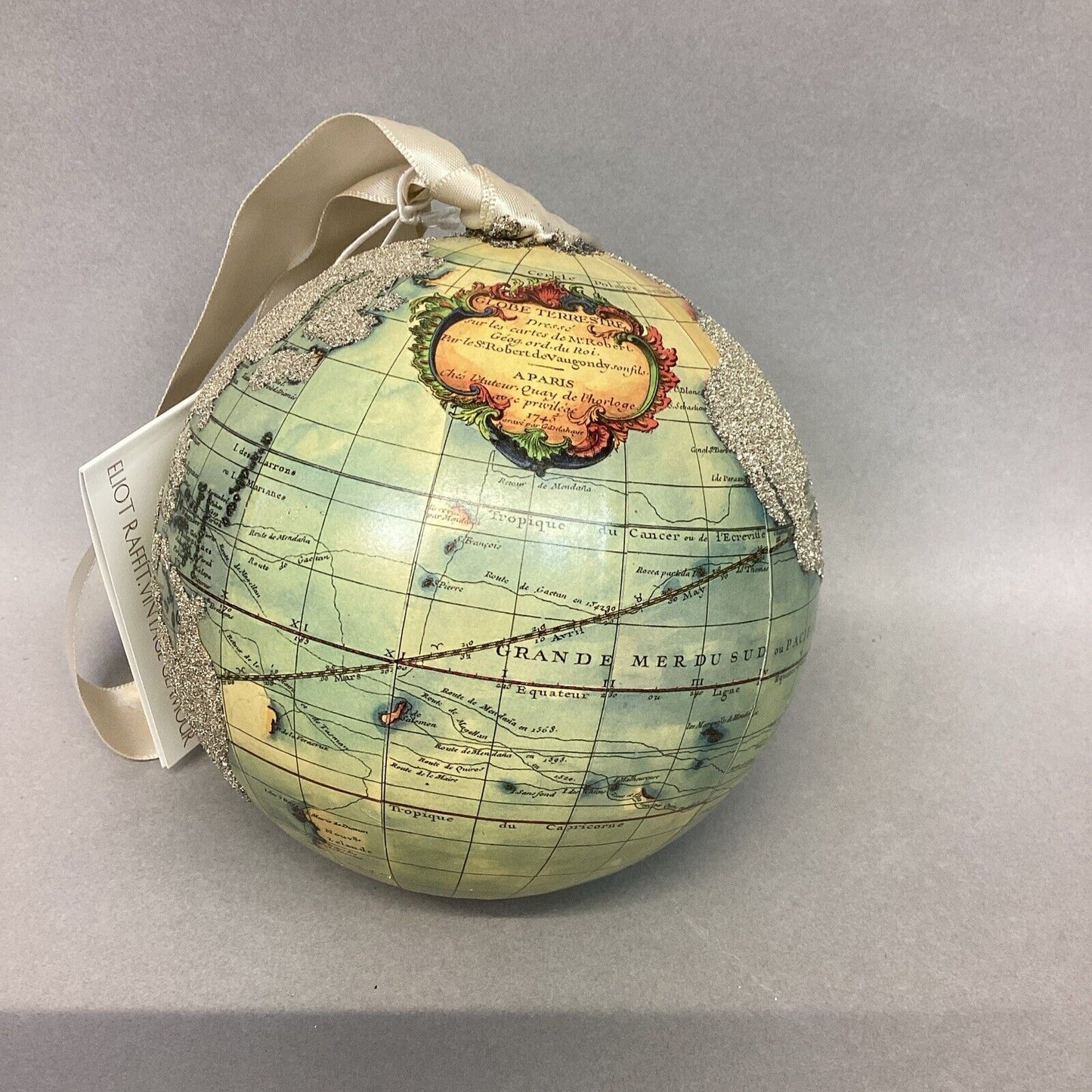 Eliot Raffit Glass World Globe Christmas Ornament With Glitter - Made in USA