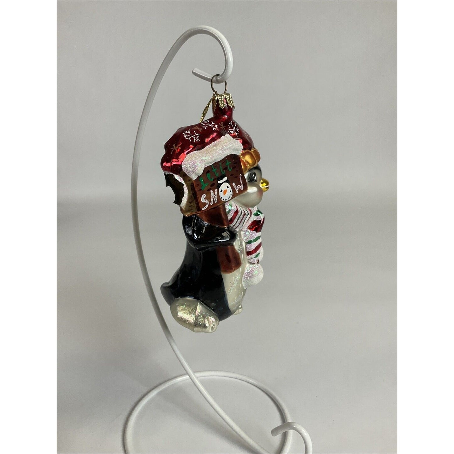 Christopher Radko Let It Snow Penguin Glass Christmas Ornament / Damaged