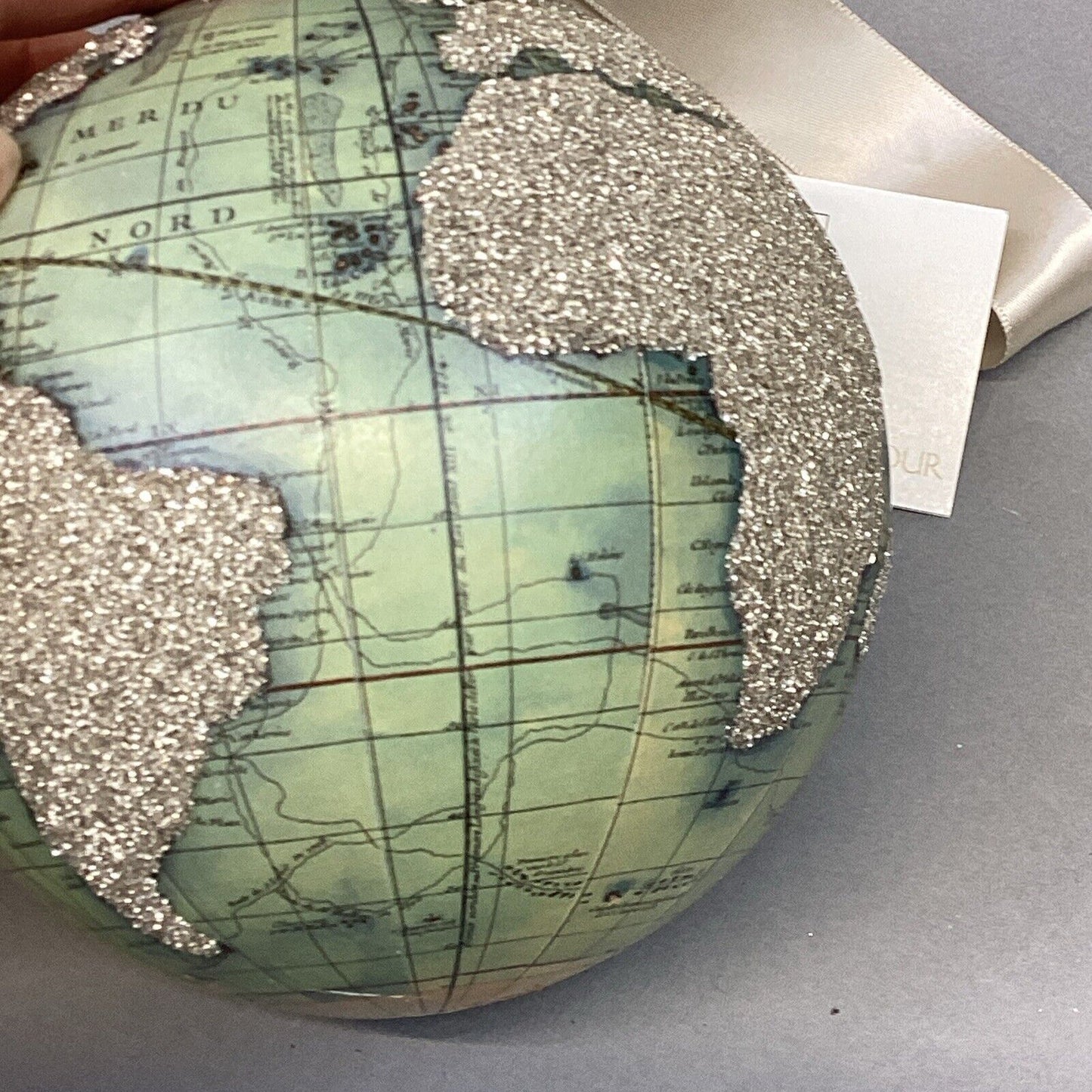 Eliot Raffit Glass World Globe Christmas Ornament With Glitter - Made in USA