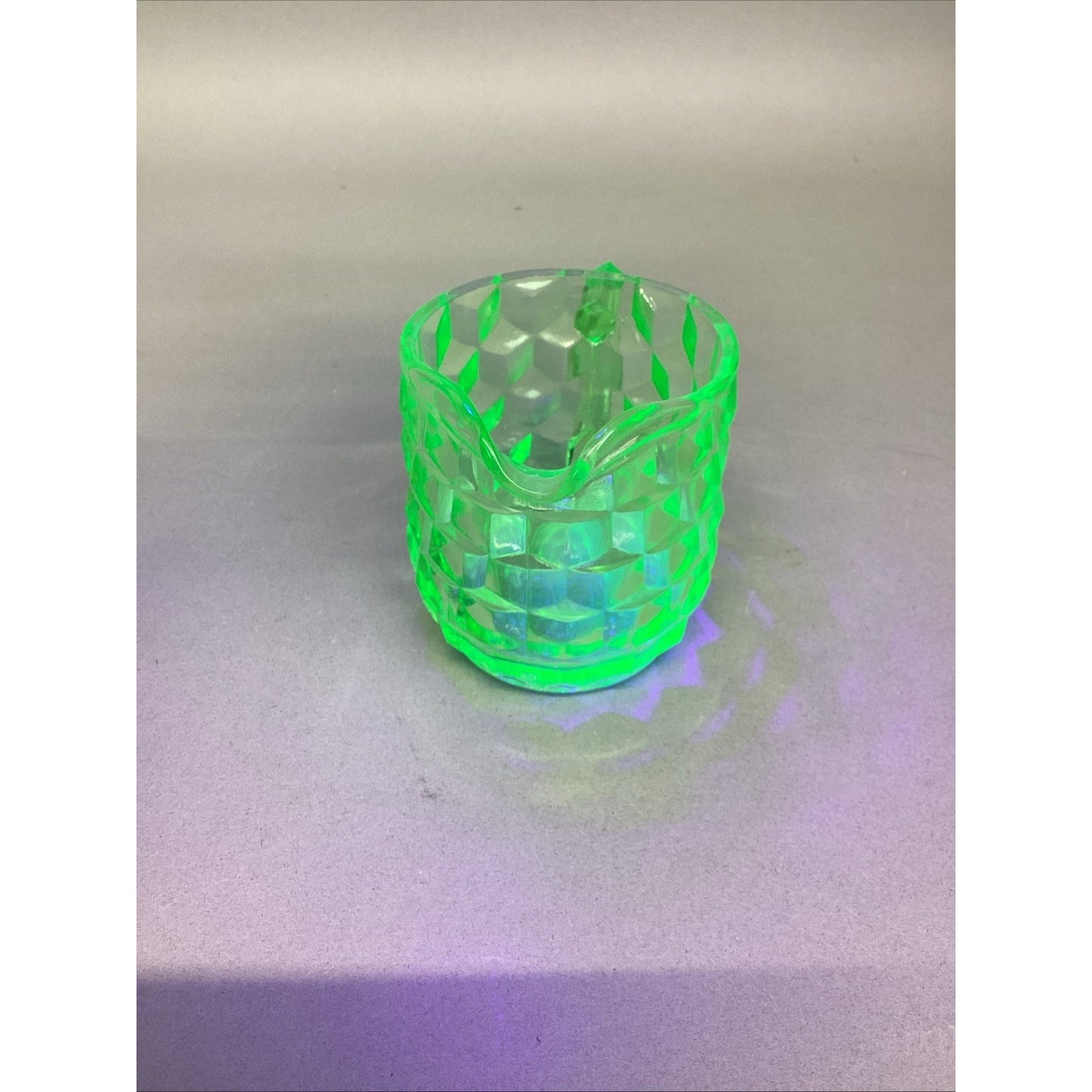 VINTAGE Green URANIUM Depression Glass Jeanette Cubist Creamer