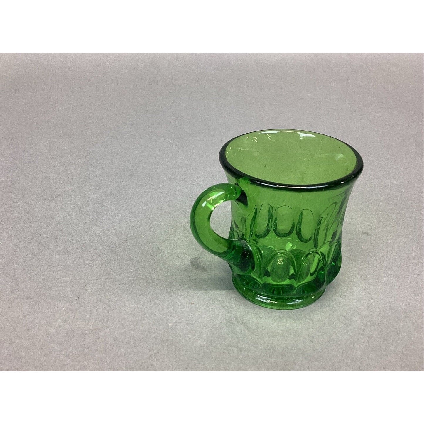 EAPG US Glass Arched Ovals Green Antique 2.5” Souvenir Mug 1905 - ‘Wilbur’.