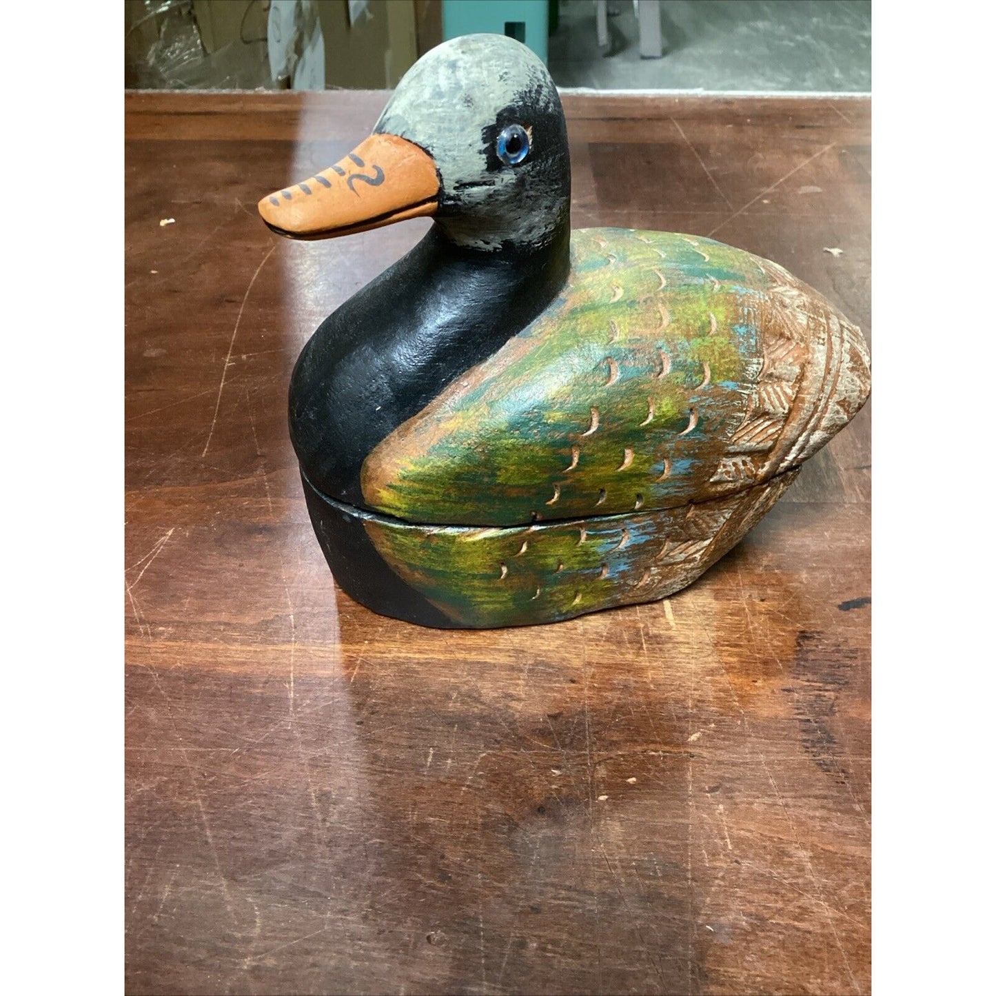 Vintage Hand Painted Wooden Duck Trinket Box
