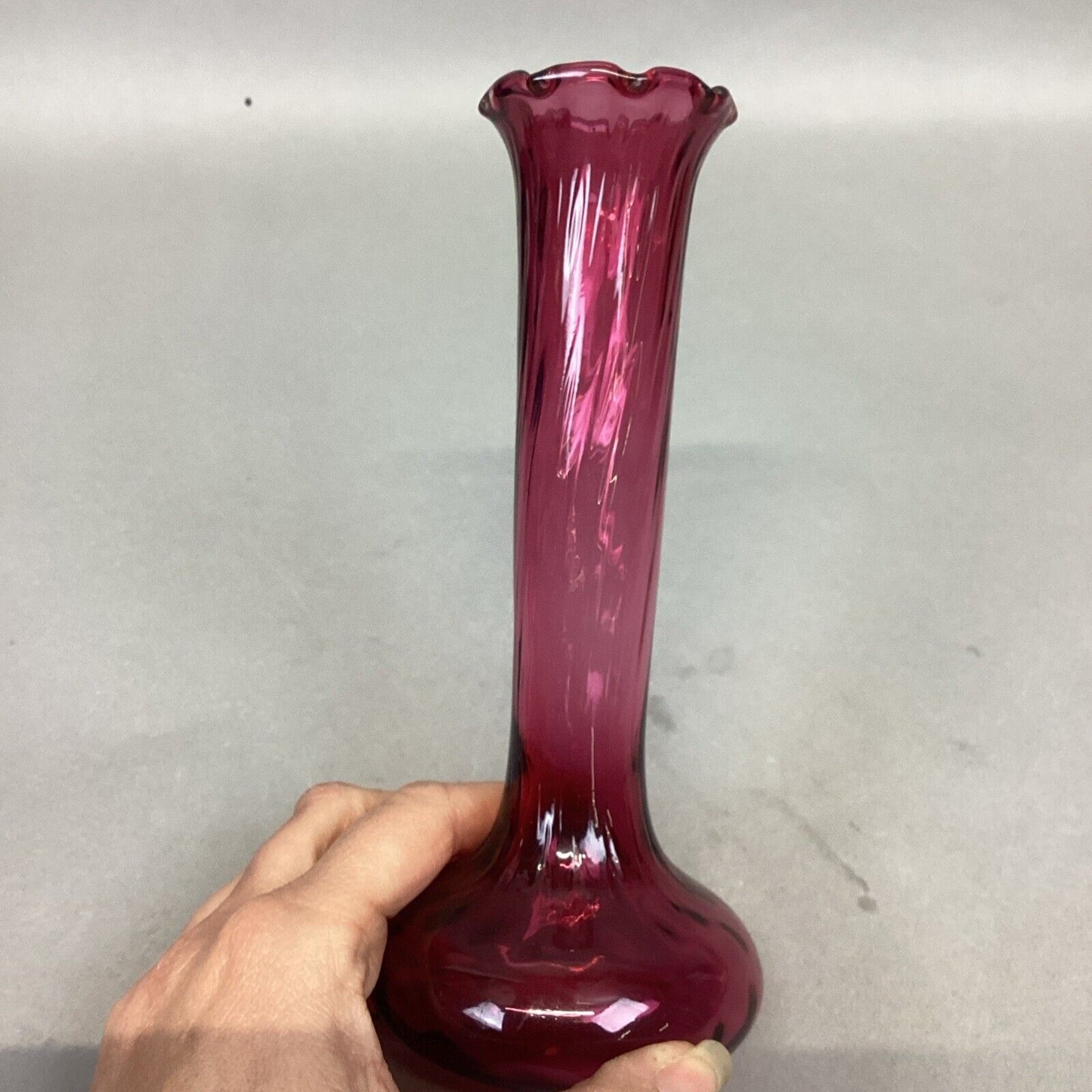 Vintage Hand Blown Pilgrim Cranberry Glass Bud Vase - 7 1/8"