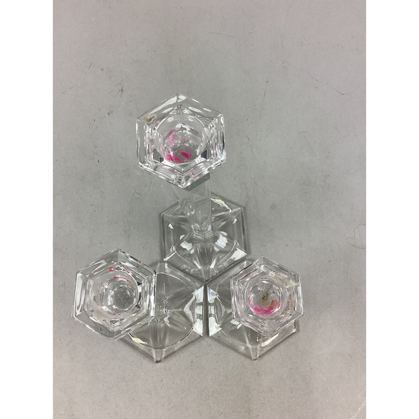 Set of 3 Glass Candlestick Holders