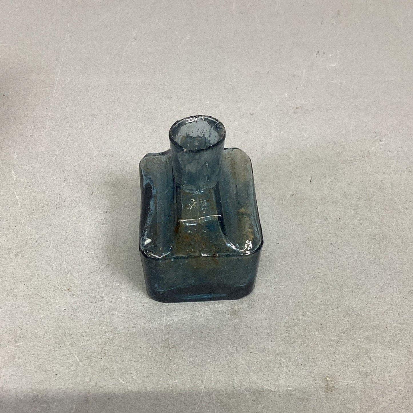 Antique Blue Burst Top Boat Glass Inkwell