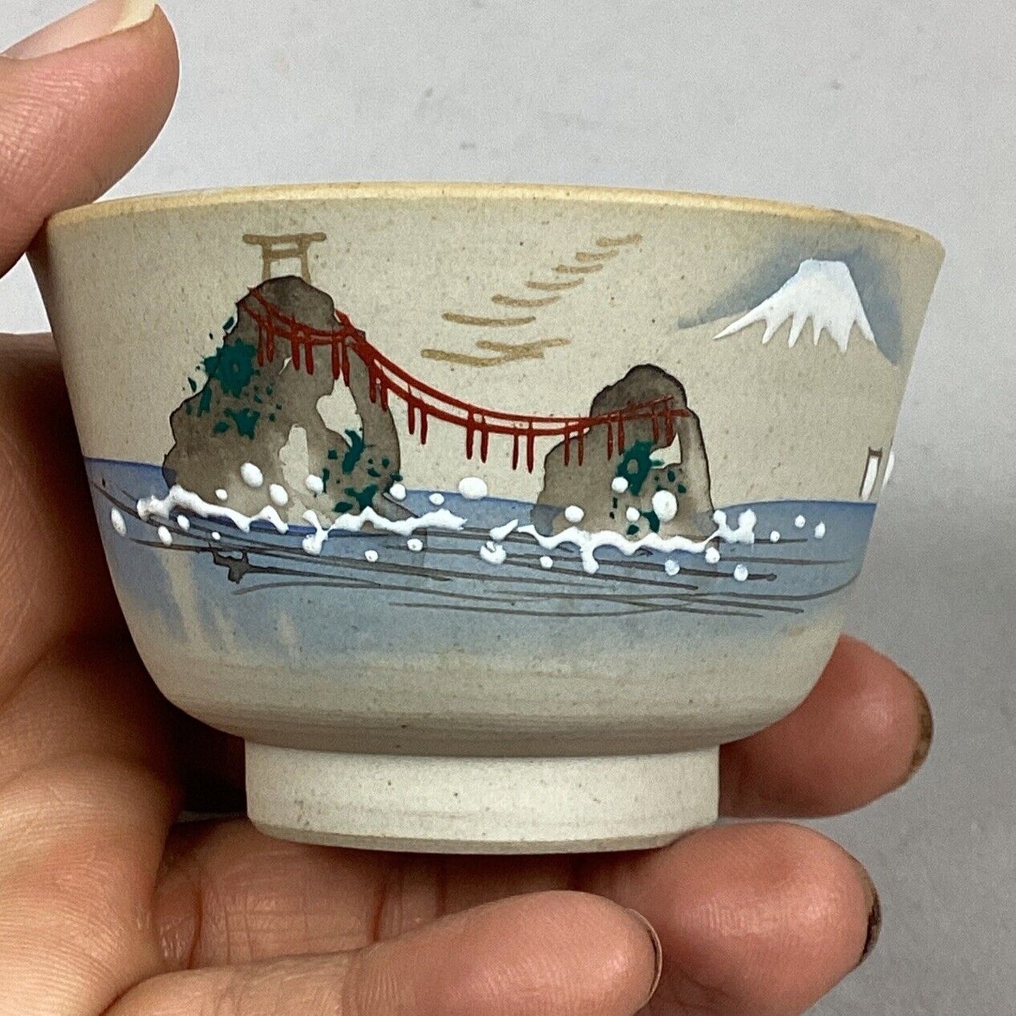 Hand Painted Japanese Tea Cup - Mount Fiji - 1 3/4”H
