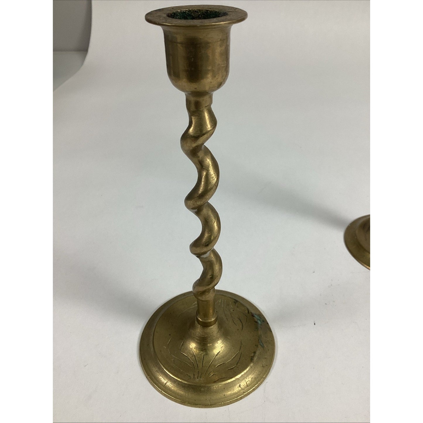 Set Of 2 Brass Spiral Twist Taper Candle Holders - 7”H