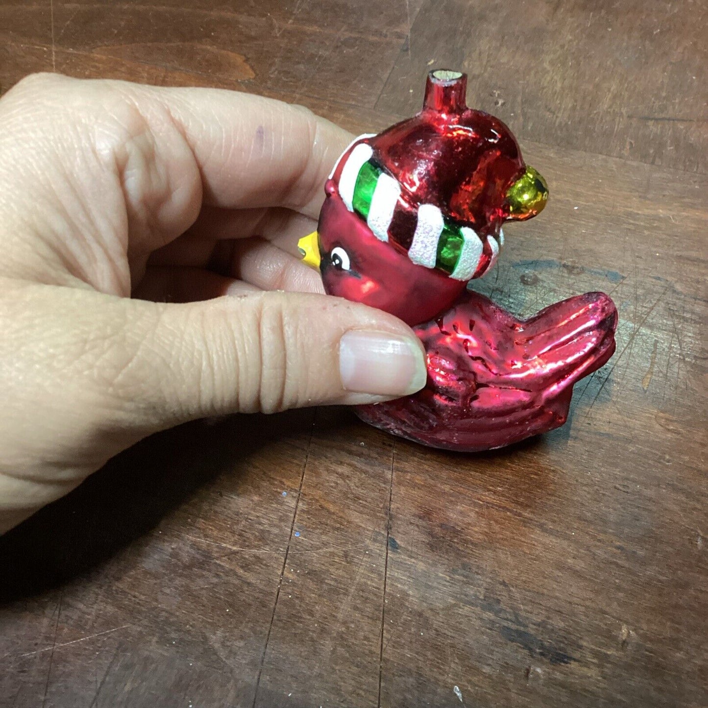 Radko Baby Cardinal Glass Ornament With Broken Beak And No Topper