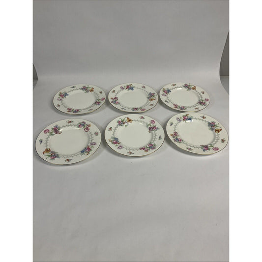 Vintage Minton Berkshire Set Of 6 Plates Bone China England Floral Design Gold
