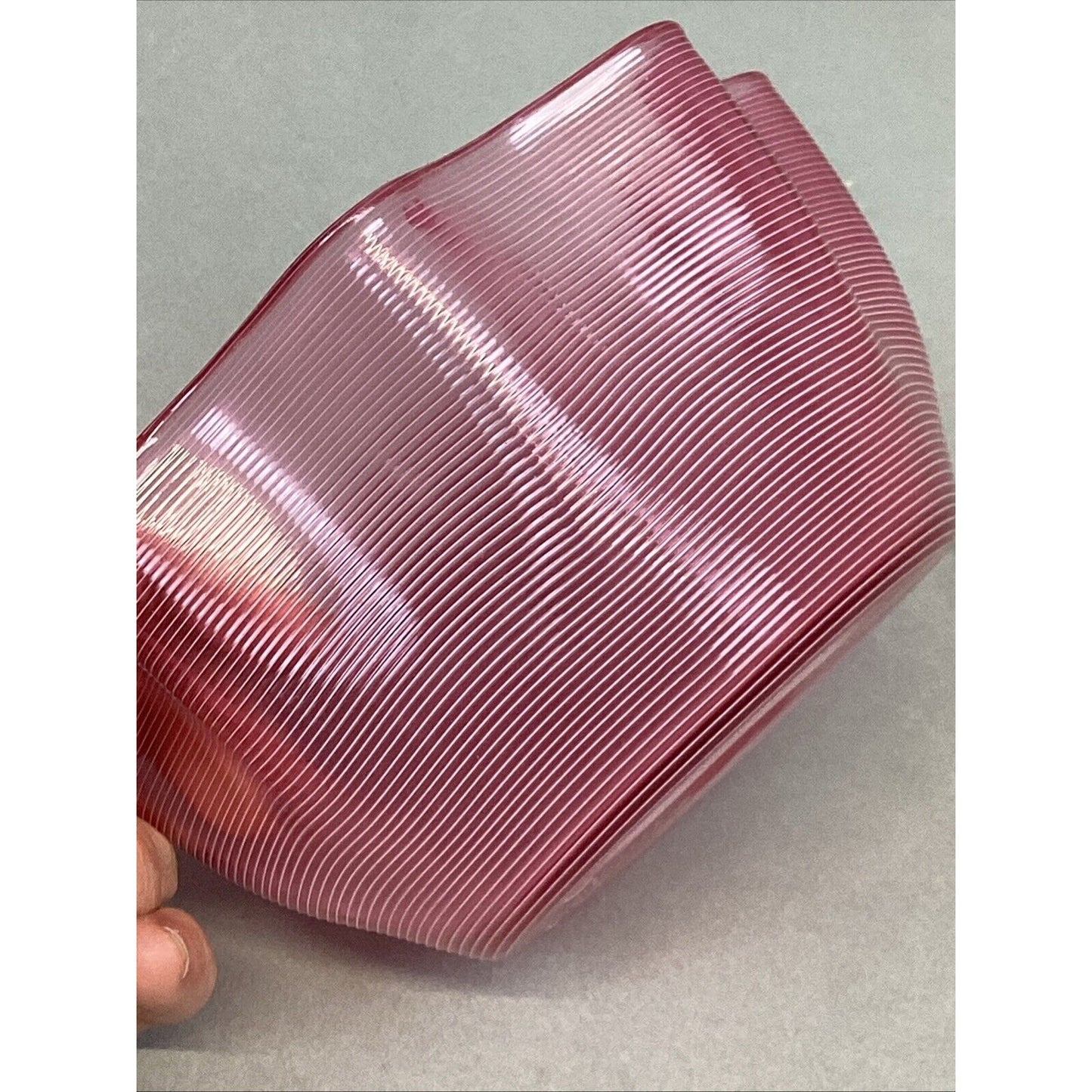 Antique Stephens & Williams Cranberry Glass Threaded Ribbed Finger Bowl - 5.5x3”