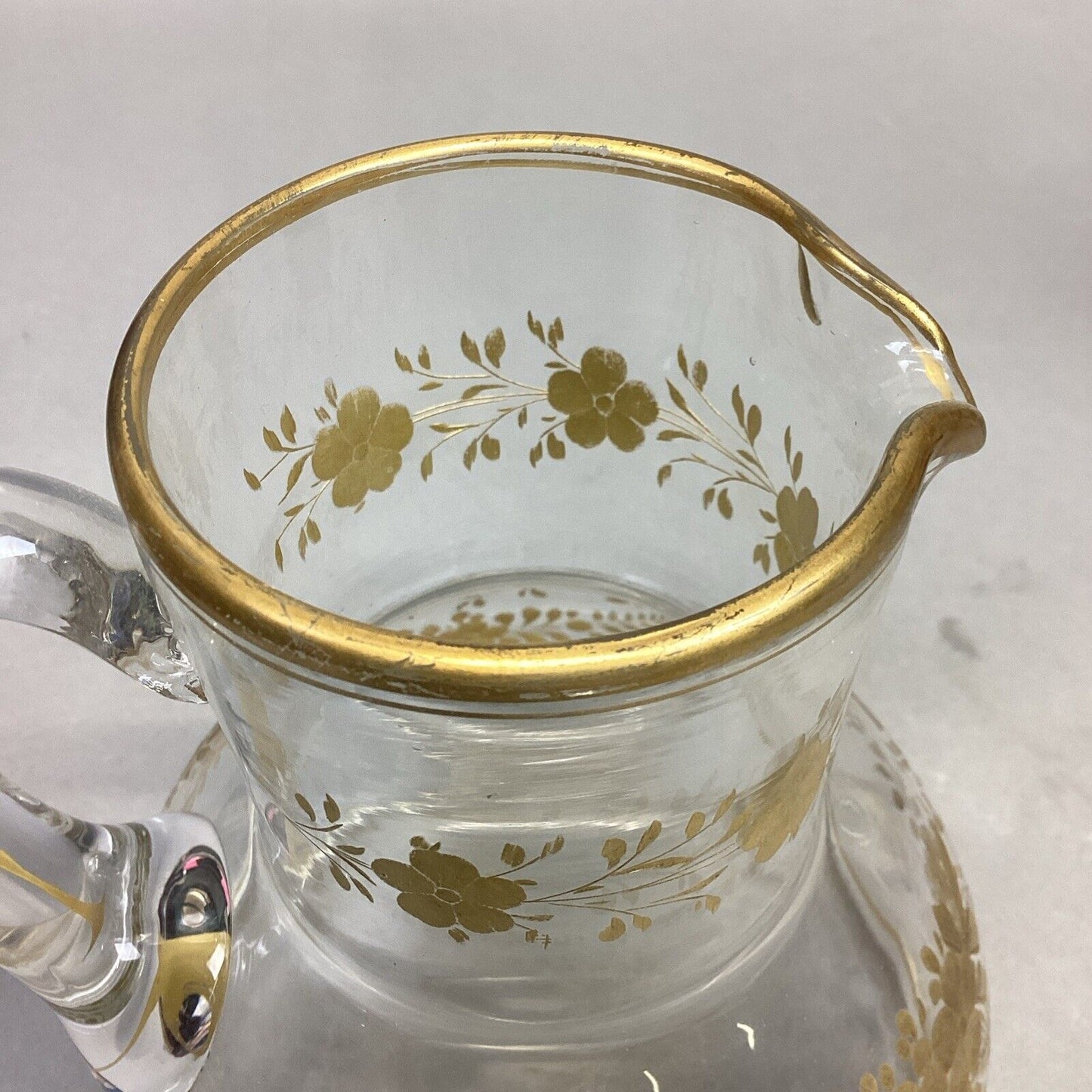 Gold Flower Glass Pitcher - 7”H And Dinner Plate Set - 9.5”D