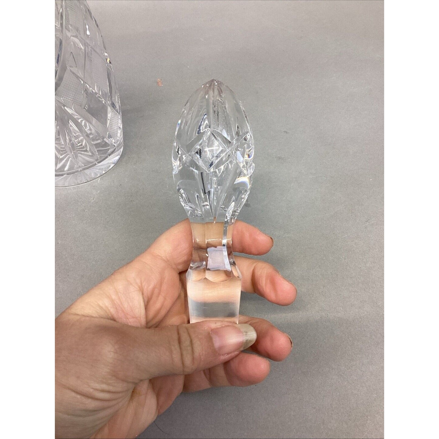 Decorative Cut Glass Decanter With Matching Stopper - 14.5”H