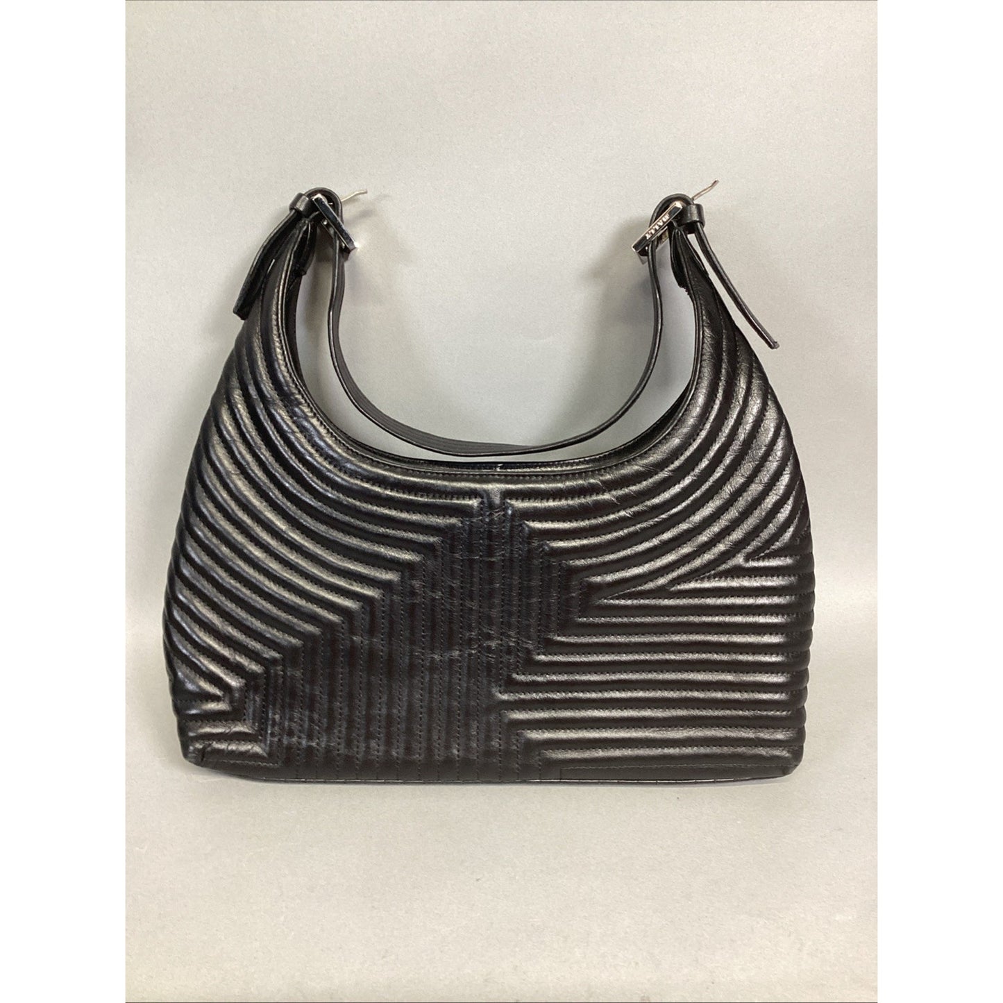Bally Half Moon Quilted Black Leather Shoulder Bag W/ Mirror