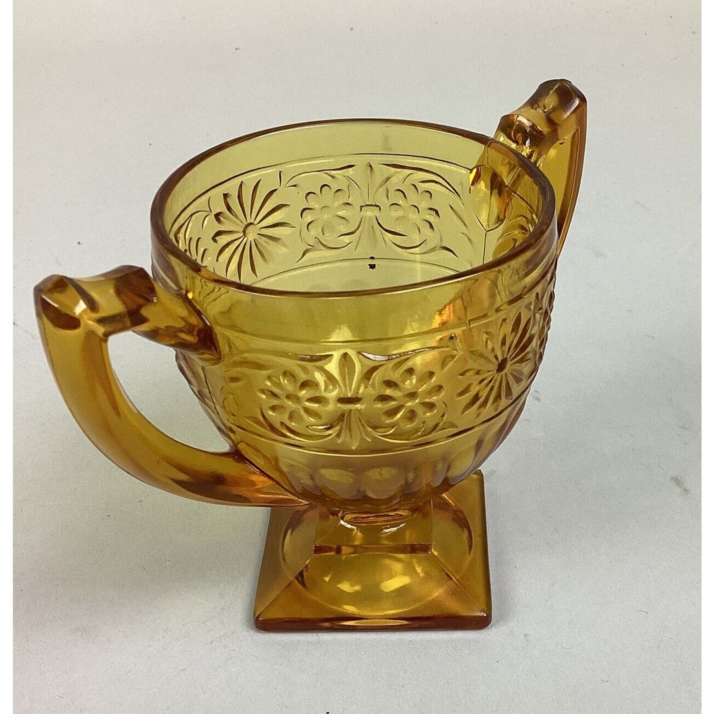 Vintage Indiana Glass Amber Depression Glass Daisy Pattern Footed Cream & Sugar