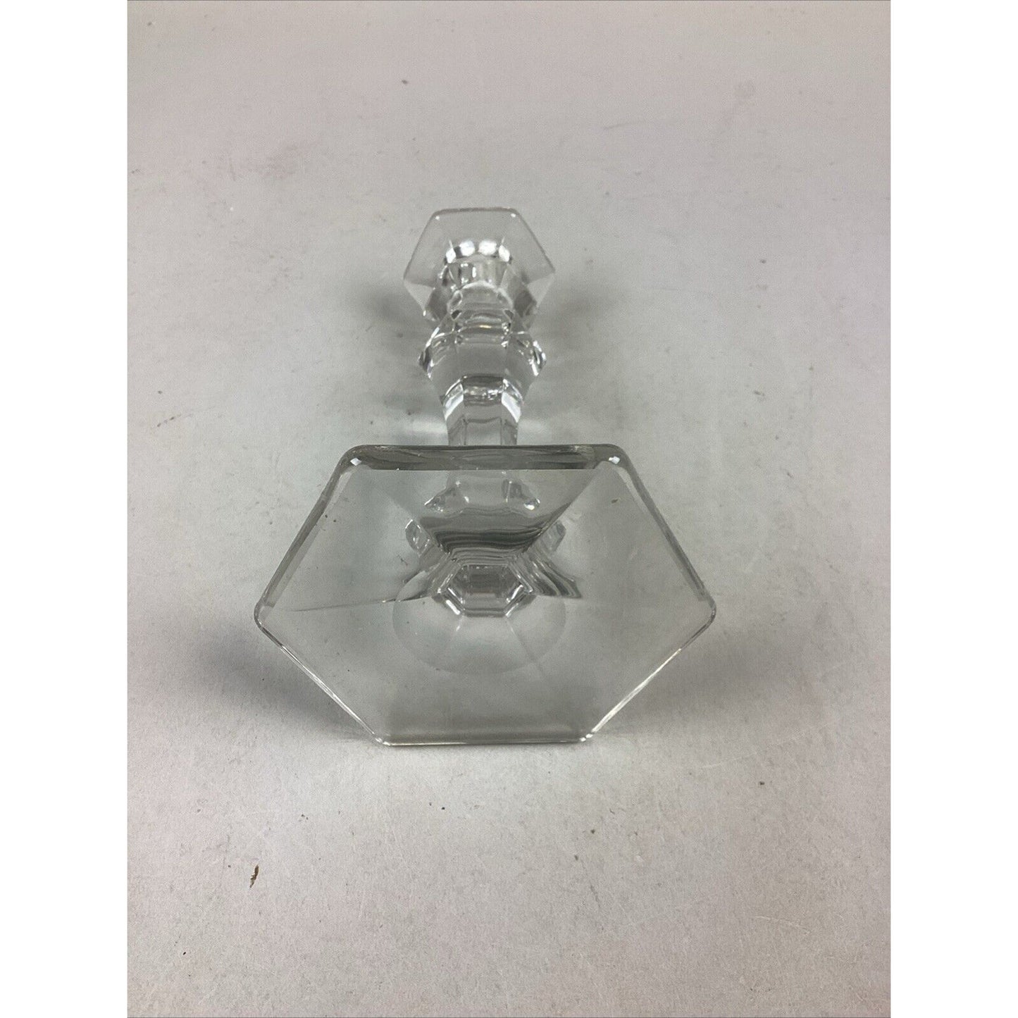 Elegant Clear Glass Candle Holder With Hexagon Base - 8”H