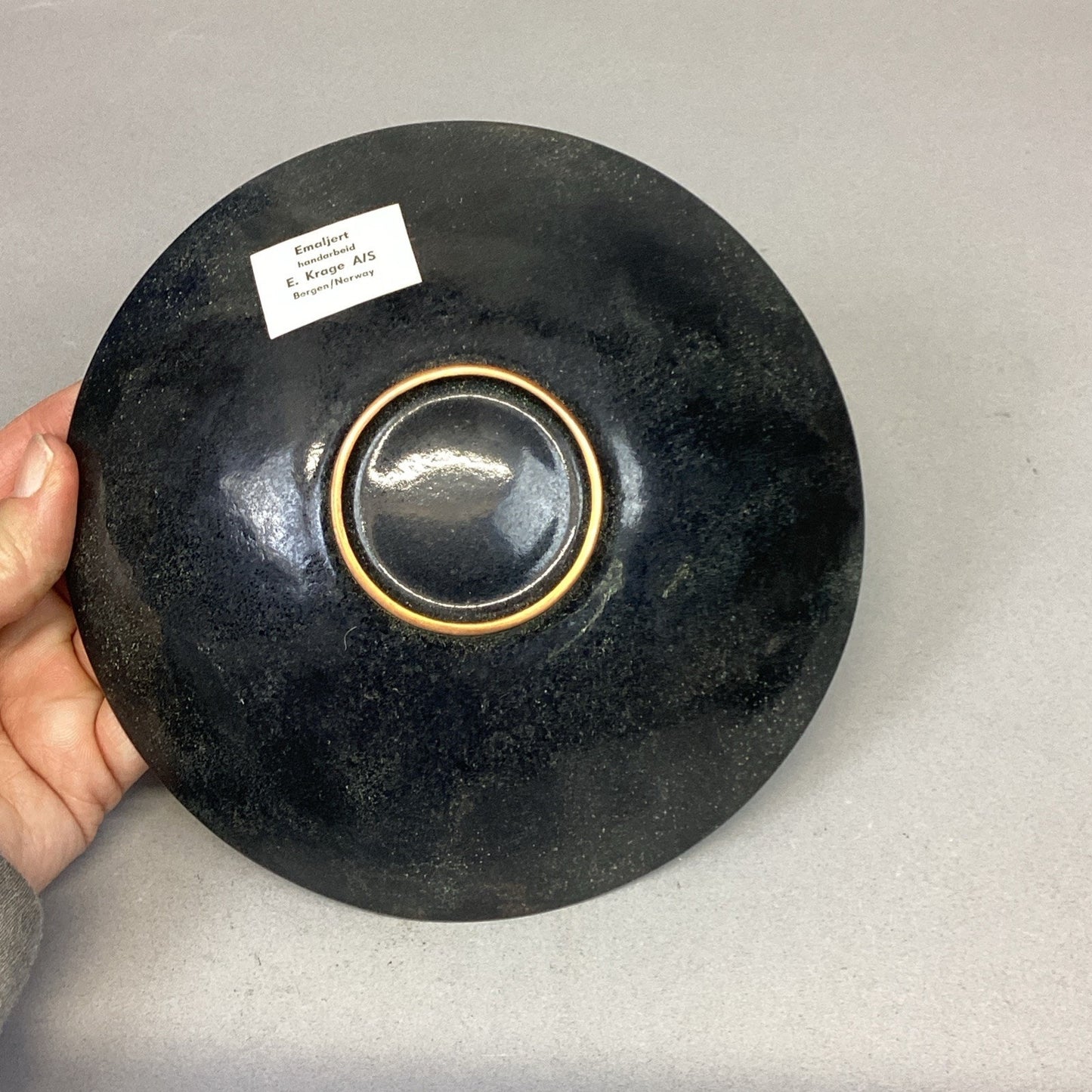 Vintage MCM Copper Enameled Dish & 2 Candle Holders By E. Krage - Norway