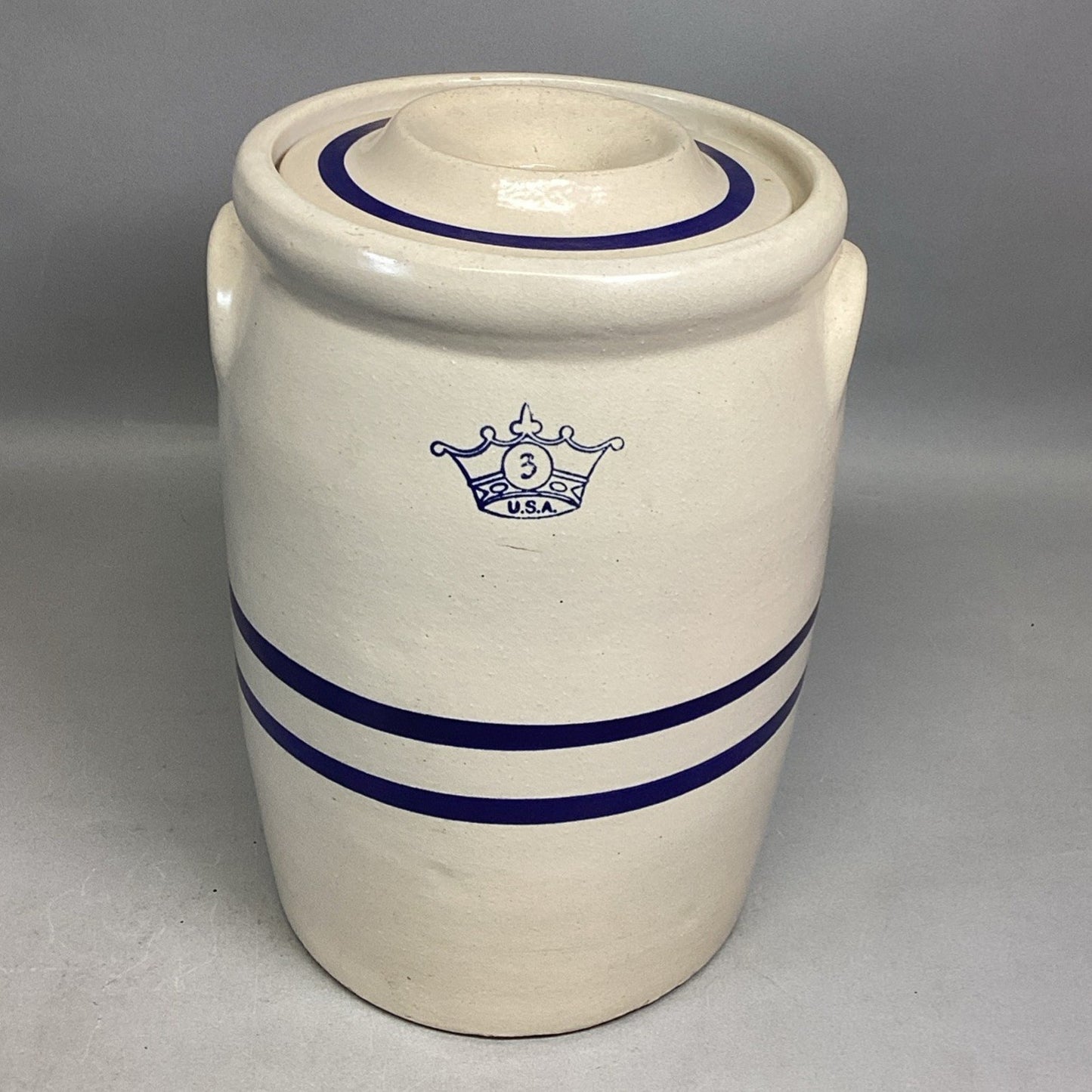 Robinson Ransbottom Butter Churn Crock 3 Gallon Blue Crown/Blue Striped - 14”H