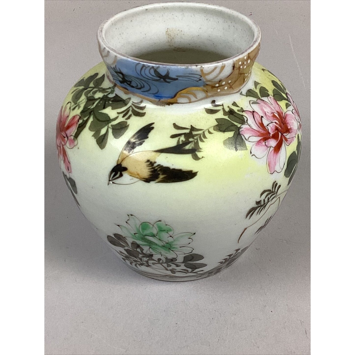Vintage Hand Painted Floral Japanese Porcelain Vase - 4.25”