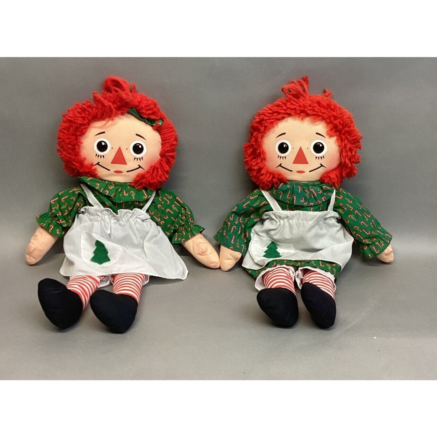 Lot Of 2 Vintage 1988 Playskool 18”Raggedy Ann Candy Cane Christmas Edition Doll