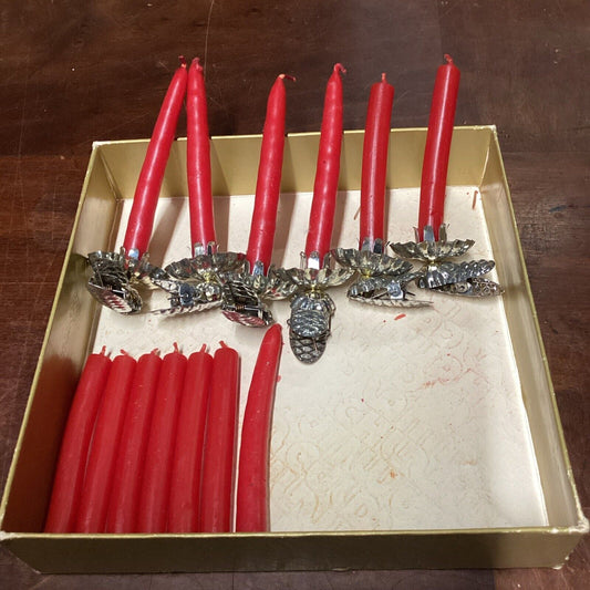 Vintage Christmas Aluminum Tree Candle Clips Decoration Set of 13 Candles