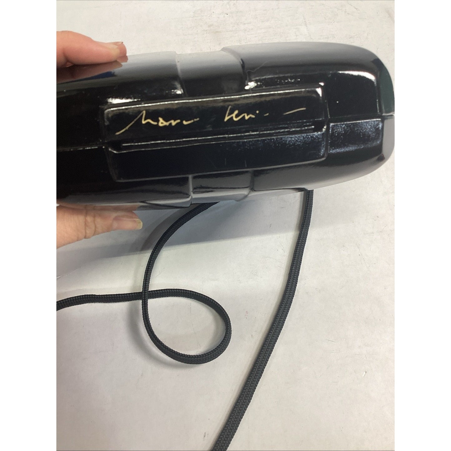 1980s Marc Levine Lacquered Black Hard Shell Bag W/ Strap