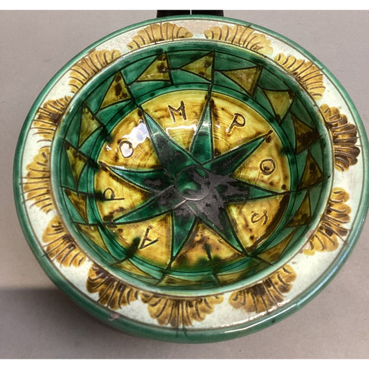 Handmade Green & Yellow Pottery Bowl - 2”Hx7”D