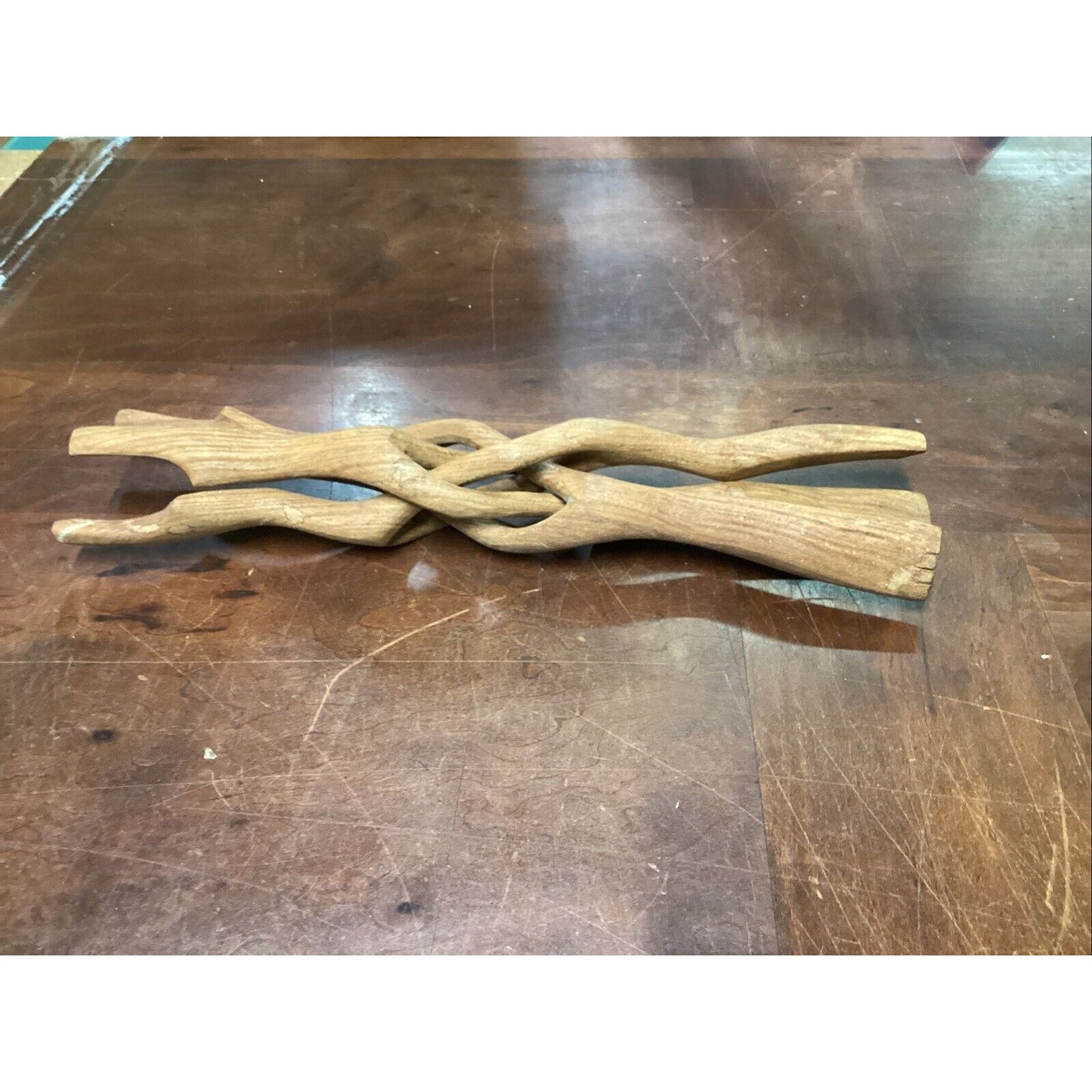 Vtg Hand Carved Wooden Cobra Tripod Stand For Plants Bowls