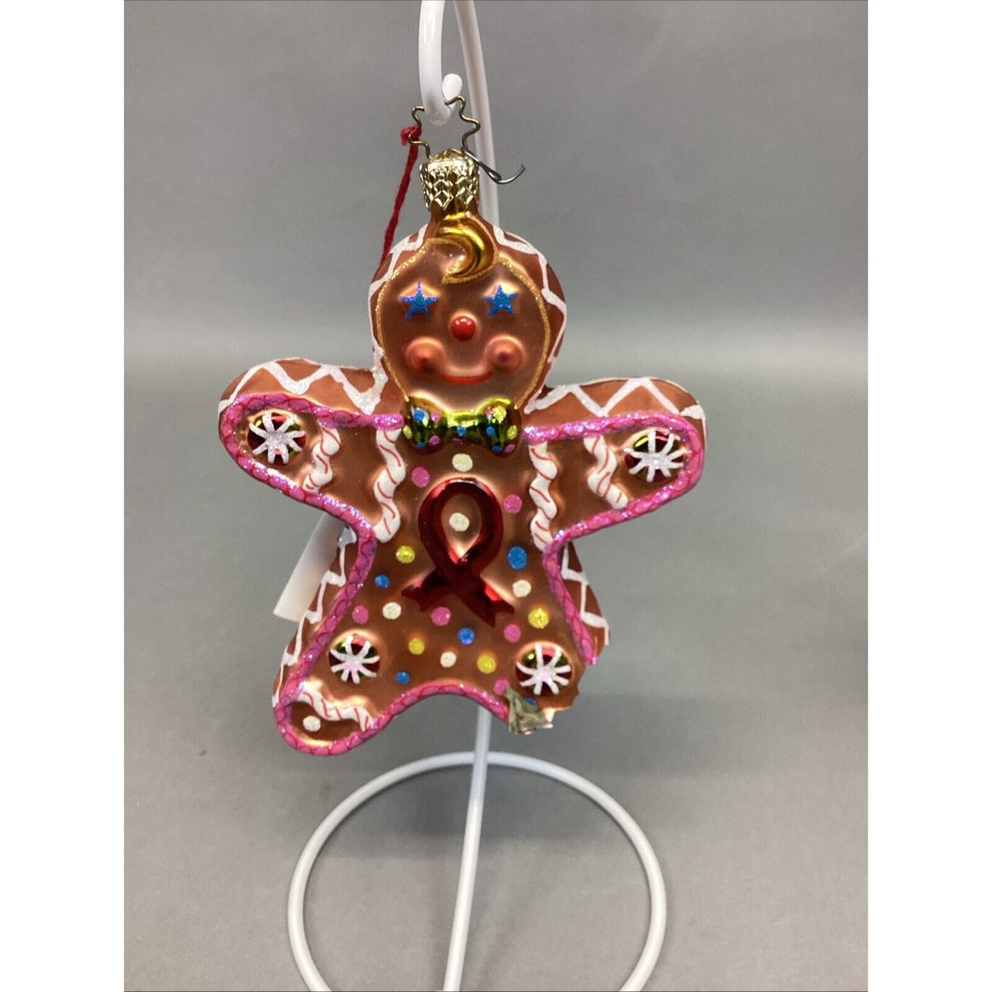 3 Radko Gingerbread Man And Rocking Horses Glass Christmas Ornaments - Damaged