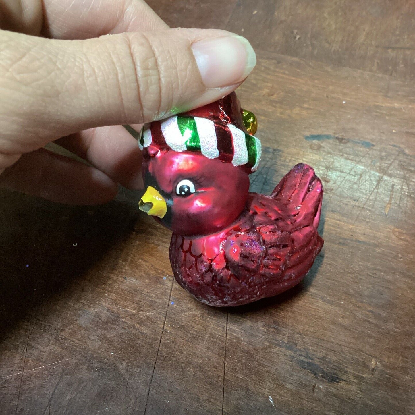 Radko Baby Cardinal Glass Ornament With Broken Beak And No Topper