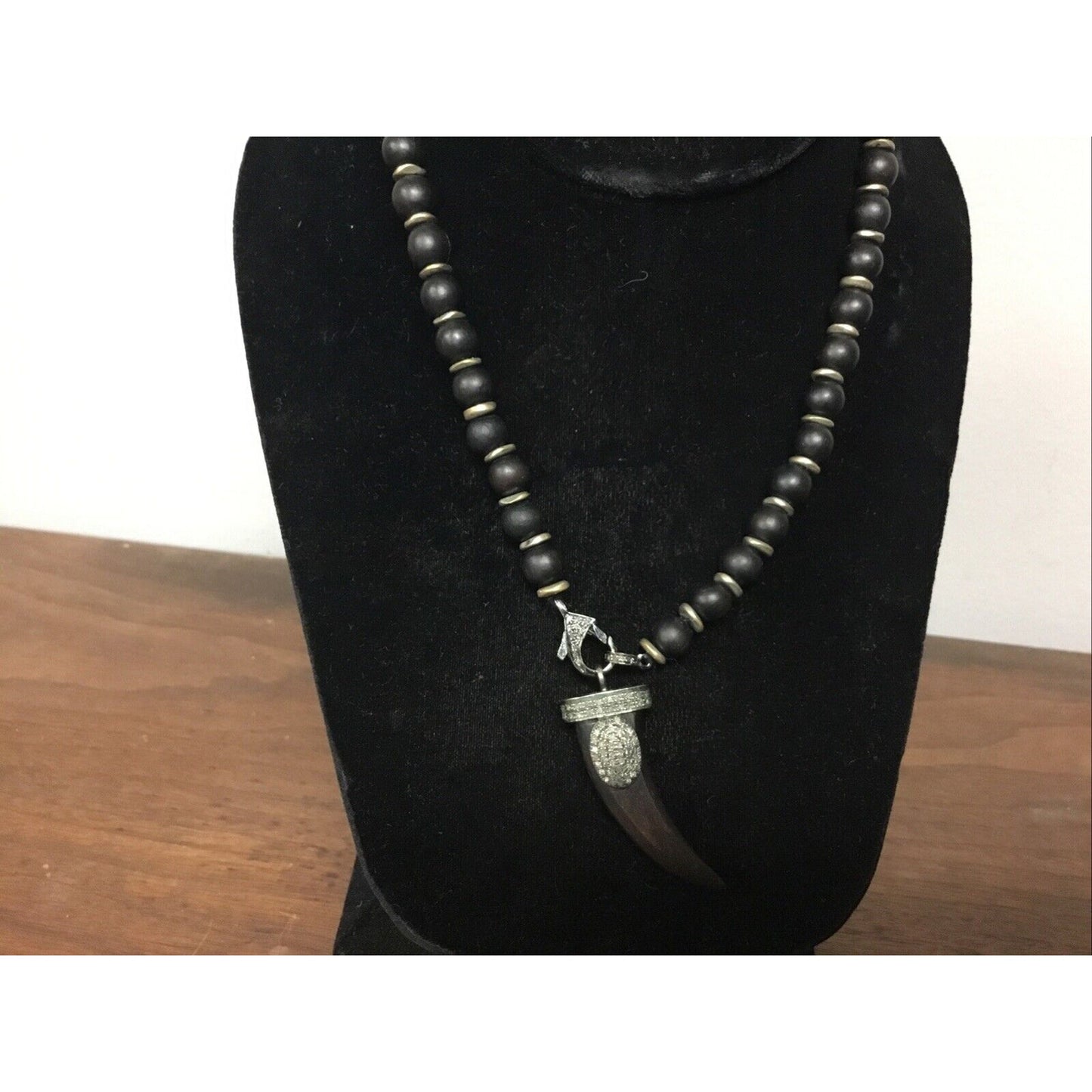 Silver-Tone Wooden Devil Horn-Shaped Pendant Necklace