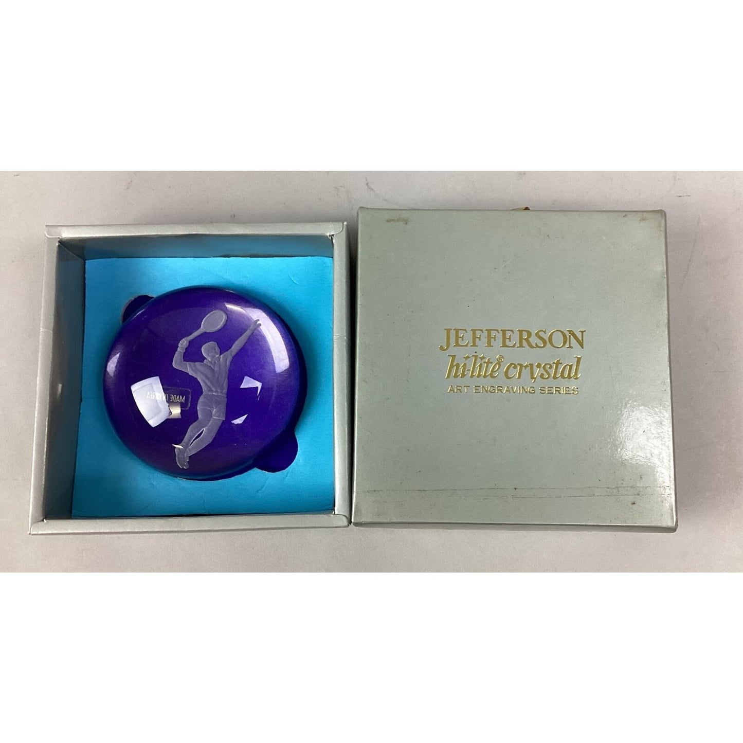 Jefferson Hi-Lite Crystal Art Engraving Series Tennis Player Paper Weight