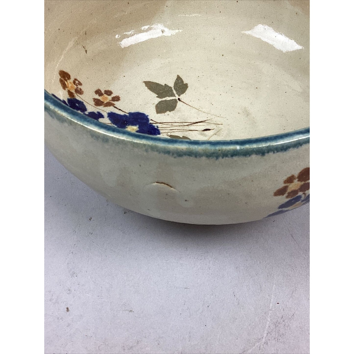 Set Of 3 Handmade Art Pottery Floral Bowl And 2 Plates