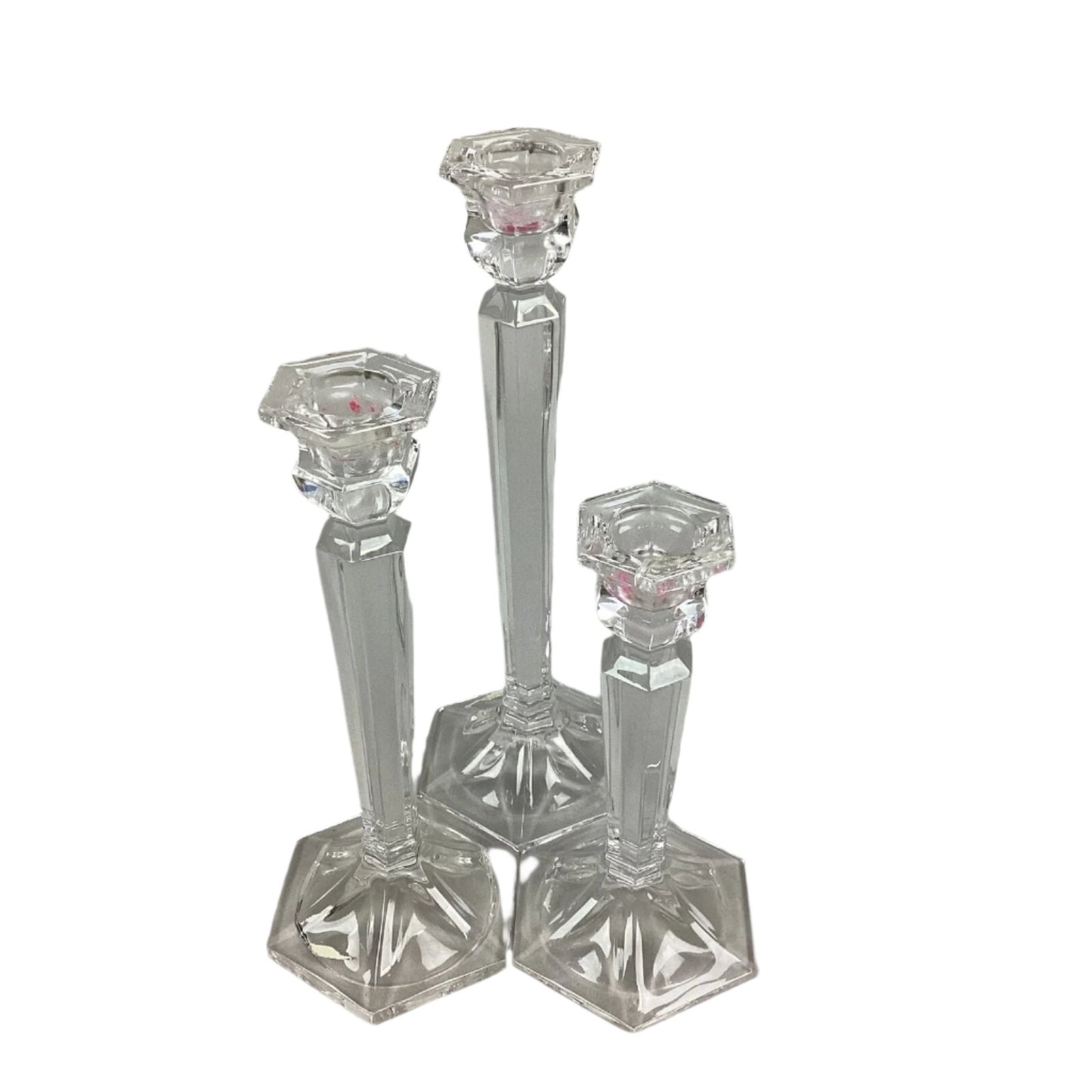 Set of 3 Glass Candlestick Holders