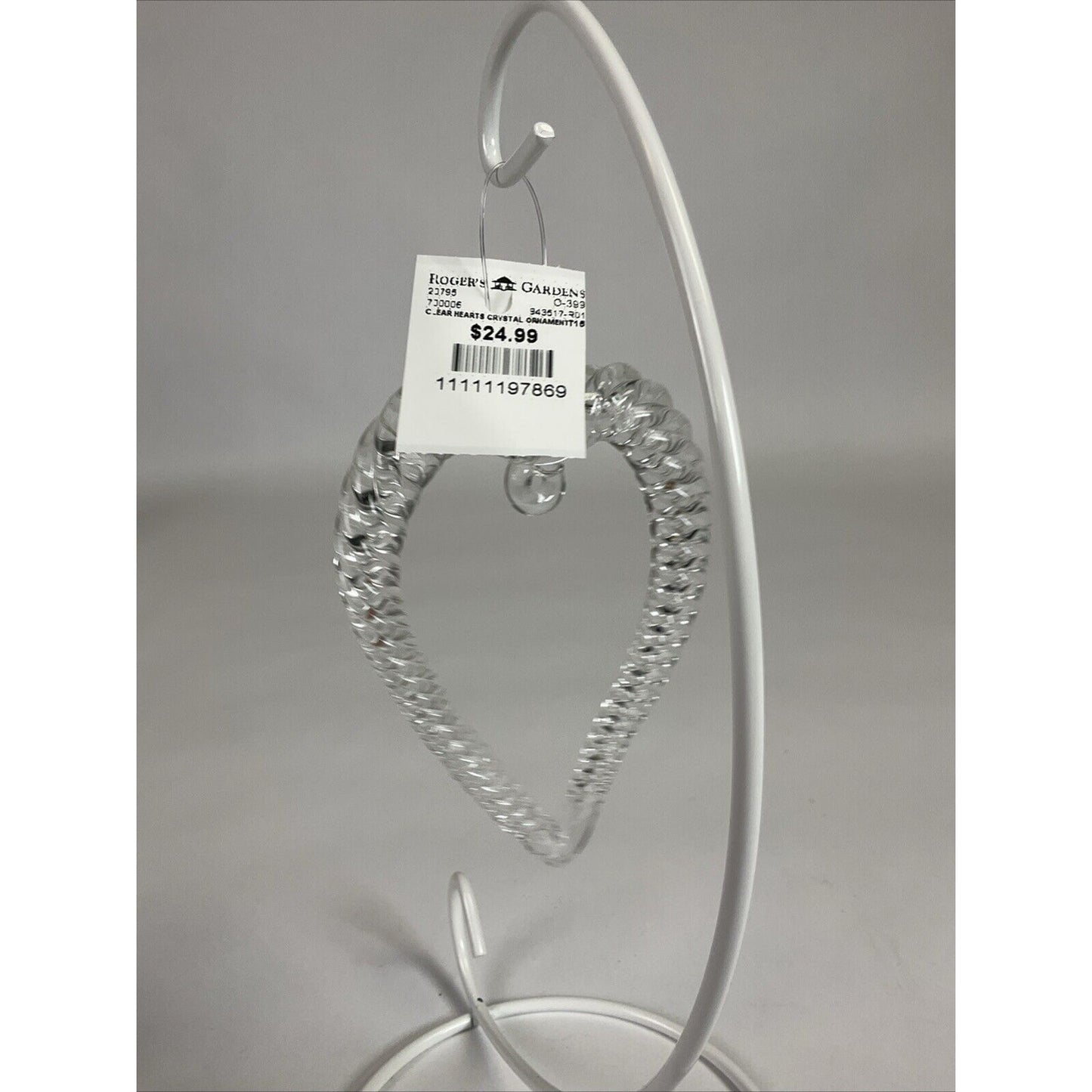 Clear Hearts Crystal Ridged Glass Heart Christmas Ornaments
